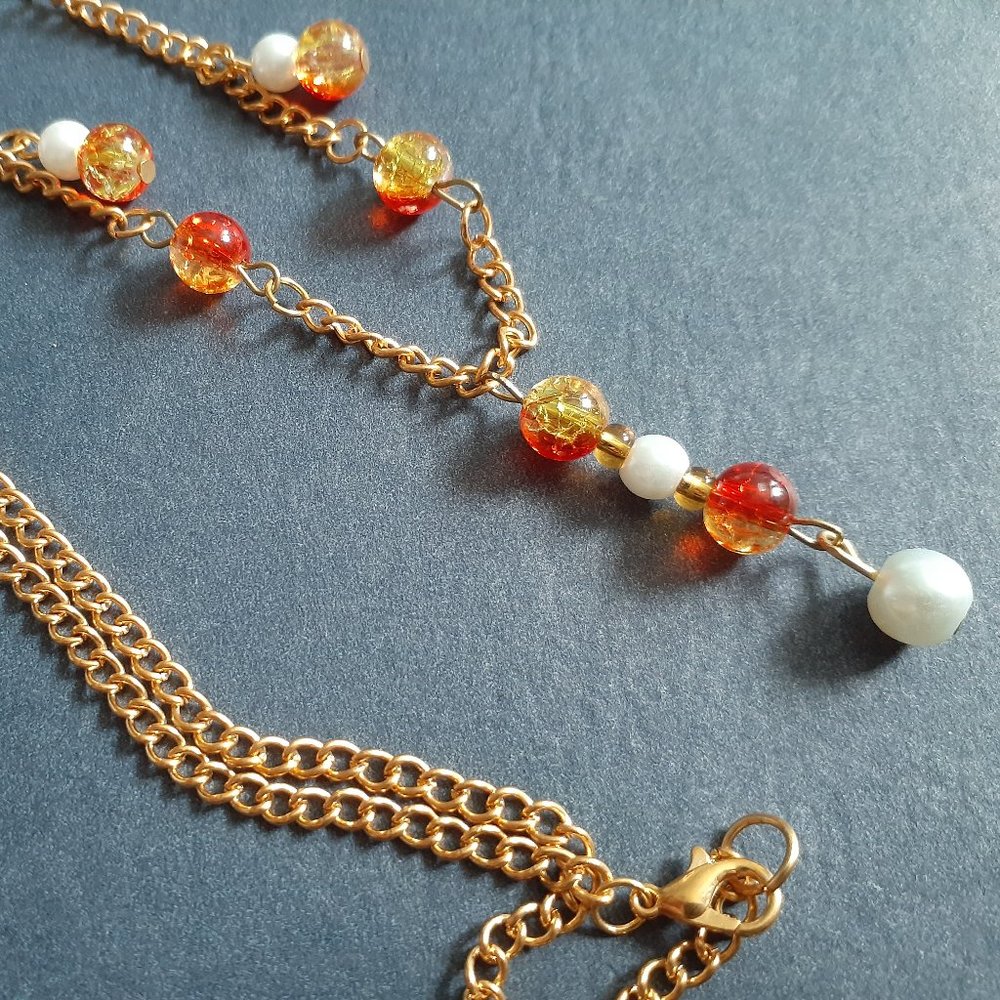 Gold Chain Glass Pearl Beads Necklace